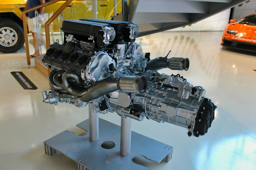 Close-up of a V12 engine bay of a modern hypercar