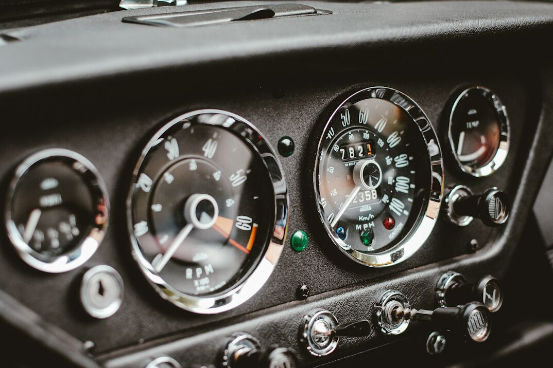 Detailed interior dashboard of a vintage luxury automobile